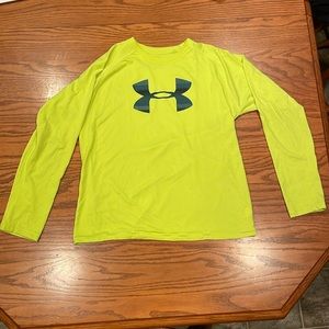 youth large neon yellow under armour lightweight long sleeve athletic shirt
